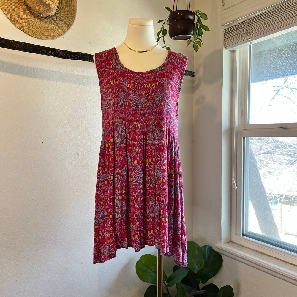 Kaktus Pink Print Tropical Floral Print Sleeveless Tank Mini Dress Size Medium